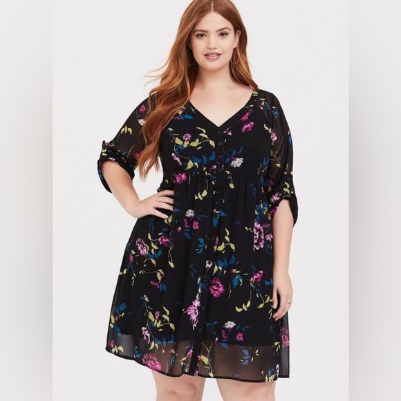 Torrid Bright Floral Chiffon Button Front Shirt Dress - Picture 1 of 16